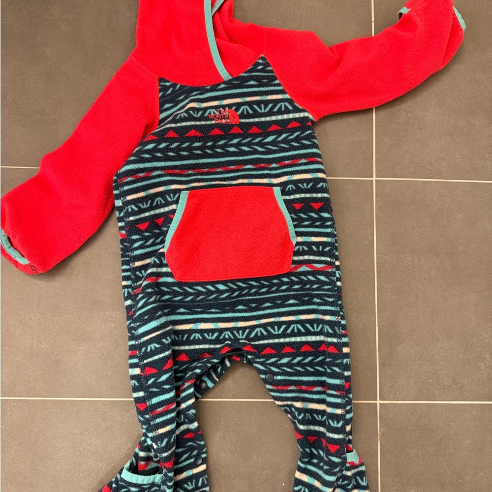The North Face Kids Patterned One Piece - Red and Blue | 6-12 months Fleece